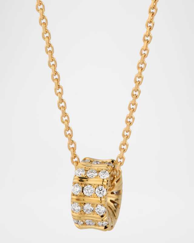 18K Yellow Gold Slide Pendant Necklace with Alternating Diamonds